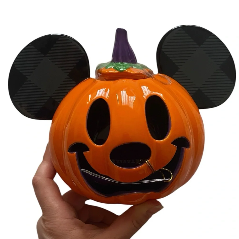 NWT Halloween Mickey pumpkin candle holder